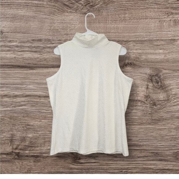 Vintage 90s Textured Turtleneck Sleeveless White Top Size 14/16W X-Large Stretch - Picture 2 of 5